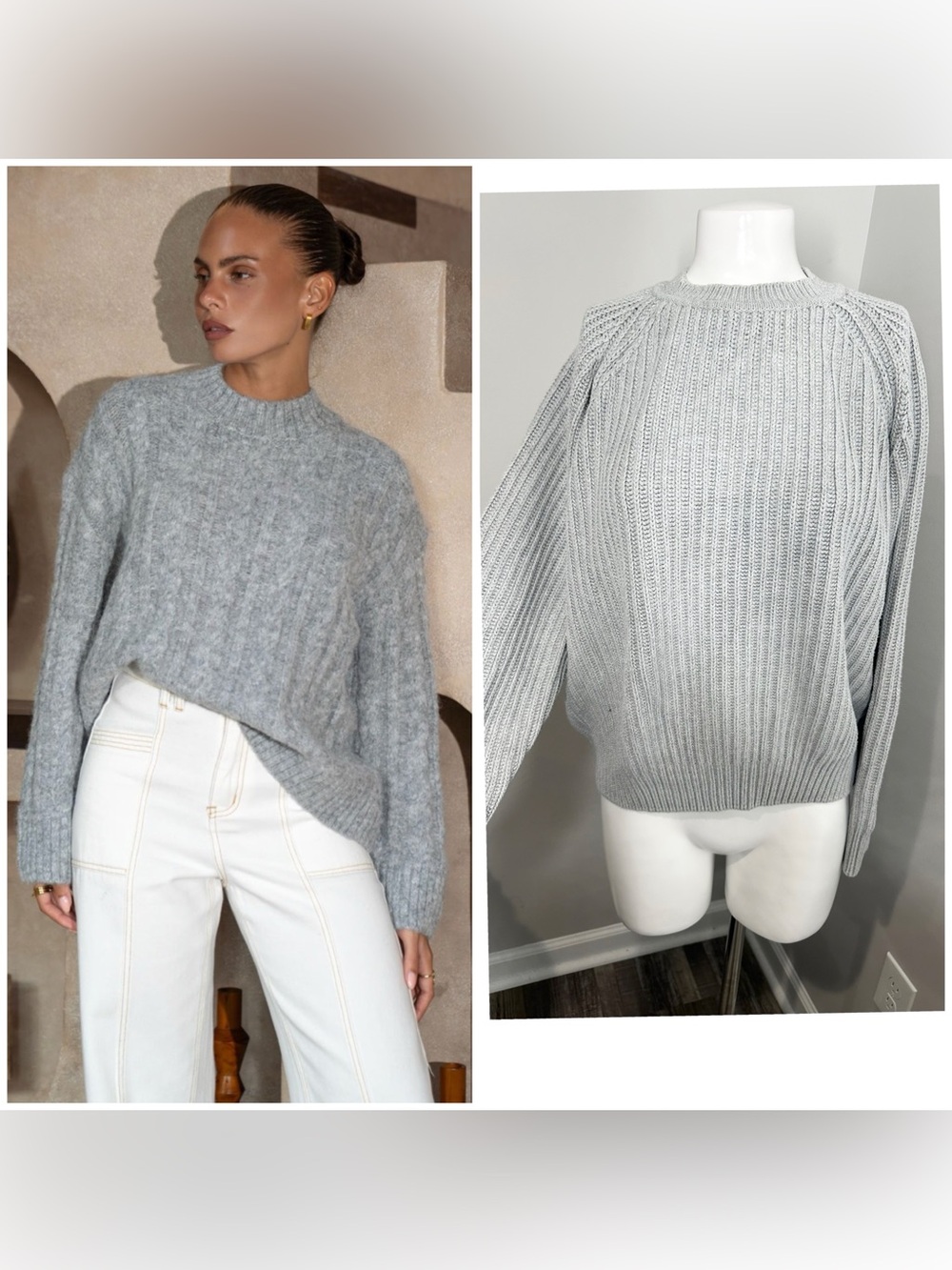 GAP Light Gray Ribbed Crewneck Sweater- M